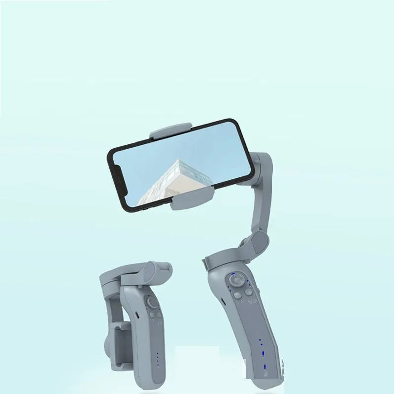L7B PRO folding three-axis mobile phone gimbal stabilizer shown unfolded and folded