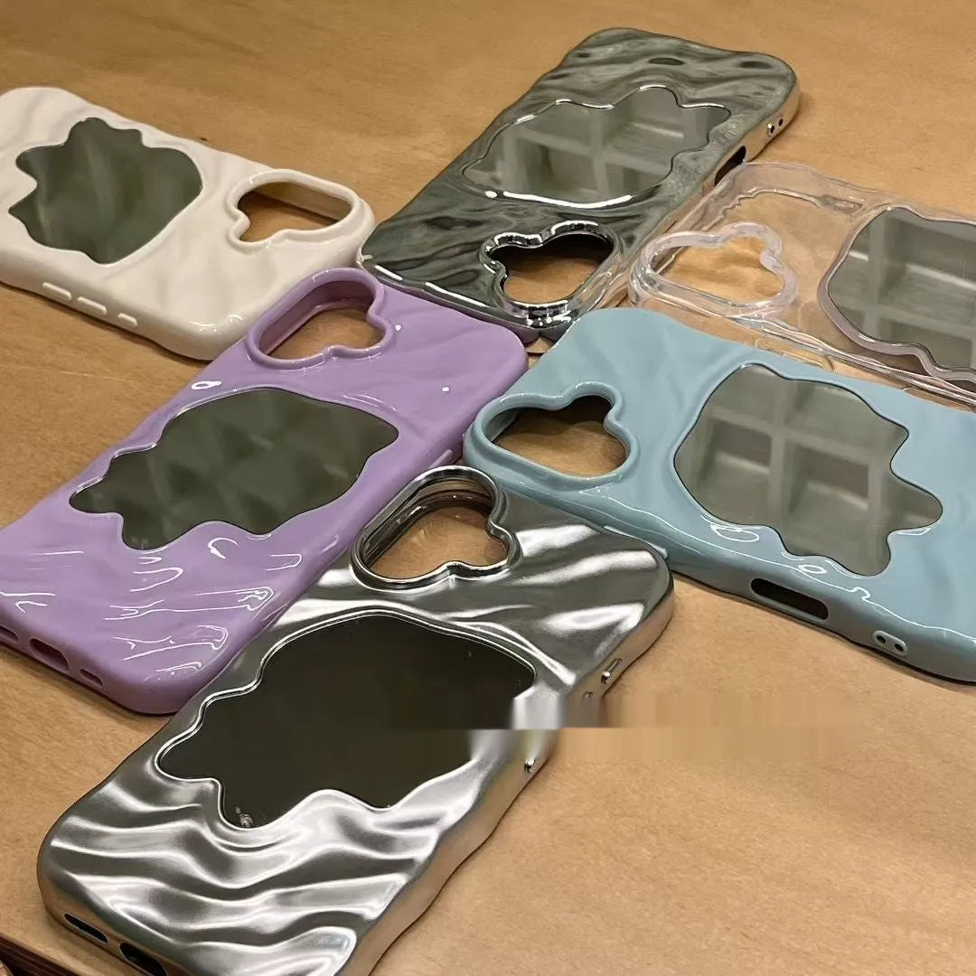 Water ripple solid colour mirror iPhone case in beige, shown on an iPhone