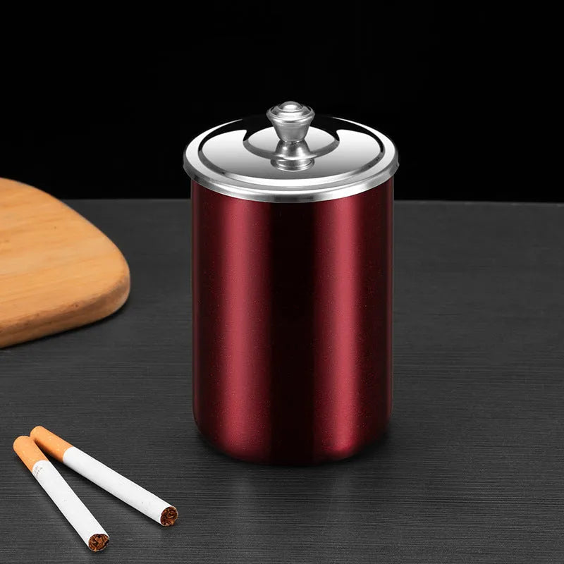 Stainless steel fly ash ashtray with cover, funnel and smoke button in various colours