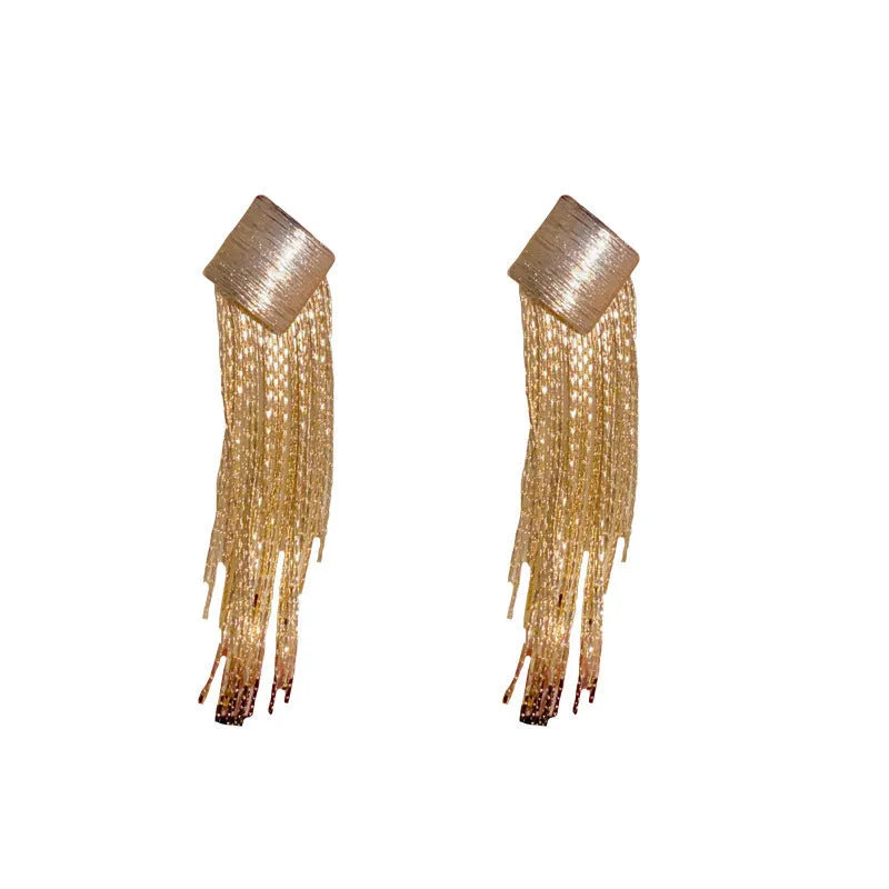 Copper geometric tassel earrings with real gold colour retention for women – simple style