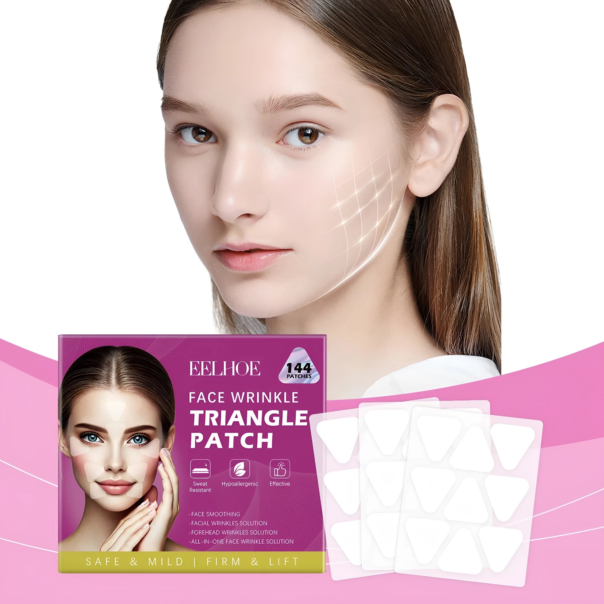 Pack of 144 transparent facial fine line nursing adhesive patches with hyaluronic acid
