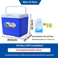 Blue aluminium foil insulated cooler box with choice of seven capacities.