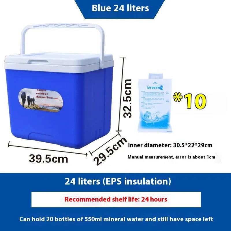 Blue aluminium foil insulated cooler box with choice of seven capacities.