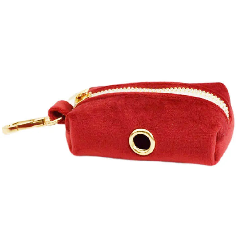 Cloth dog collar and leash set with matching vest, bow tie, and waste bag in multiple sizes