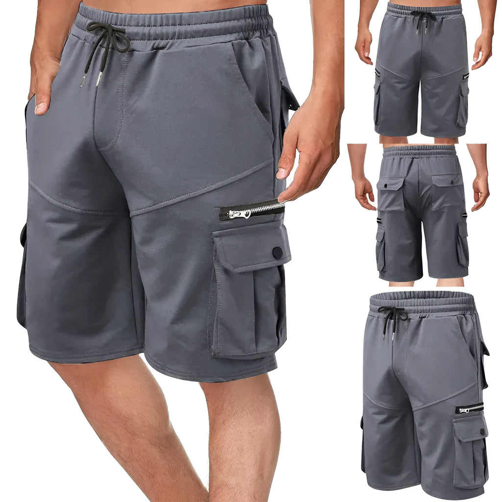 Men's double pocket zipper sports shorts, mid waist, summer fitness leisure, eight colours, sizes M to XXXL