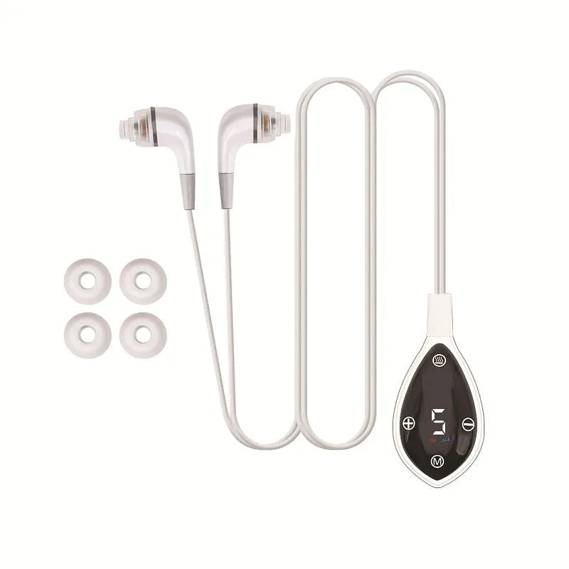 White portable 650nm laser otitis meter set with control box, earplugs, silicone ear caps and charging cable