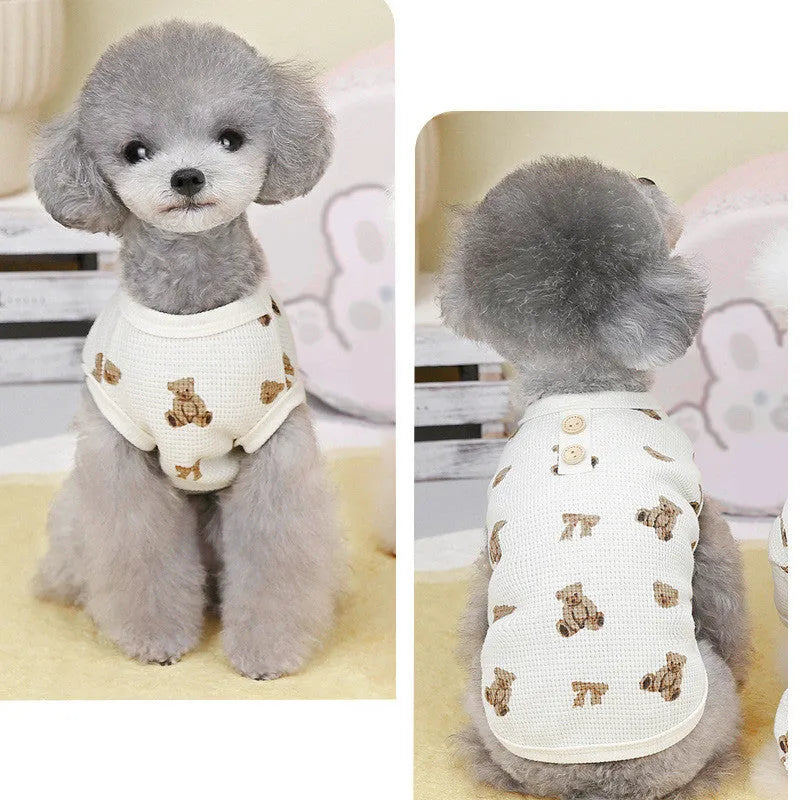 Beige waffle small dog clothes short sleeve polyester pet t-shirt in sizes M L XL