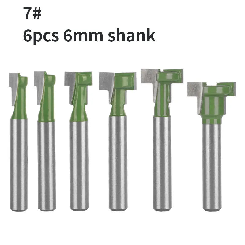6-piece T-slot knife set with green double blade milling cutters, hard alloy HRC55 blades, 6mm to 15.9mm diameters