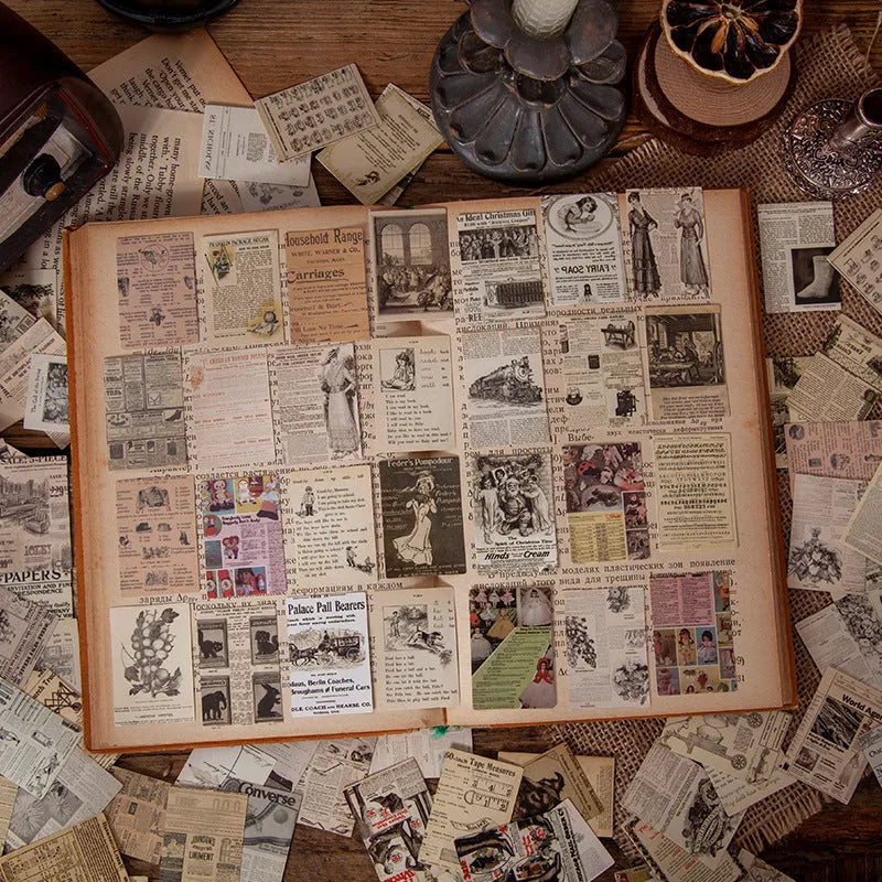 100 retro double-sided notes cards in vintage colours including forest movie and antique paper themes