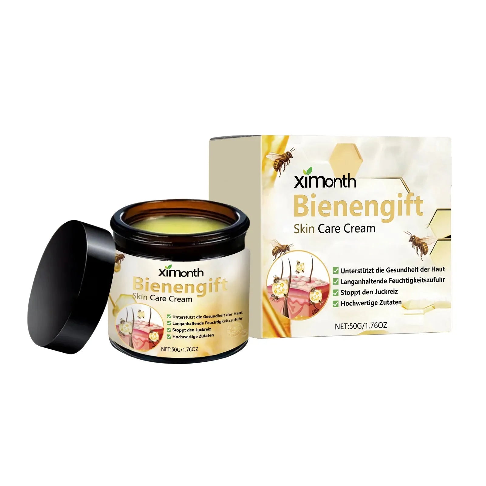 50g jar of bee venom moisturising neck cream with mint leaf and shea butter