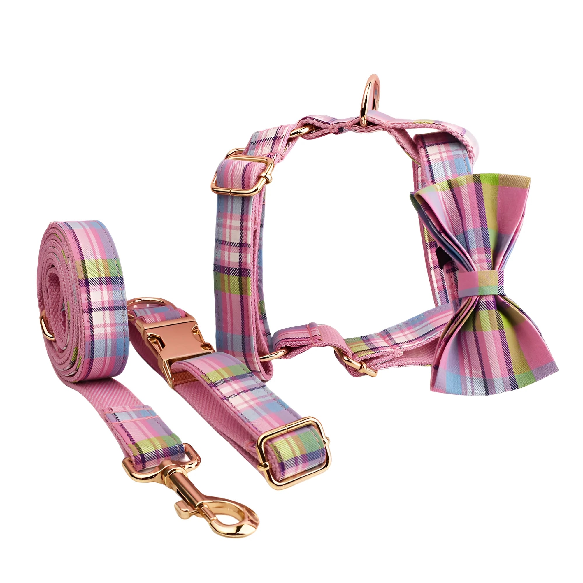 Qicaigei cloth dog collar and leash set with matching vest and bow accessories