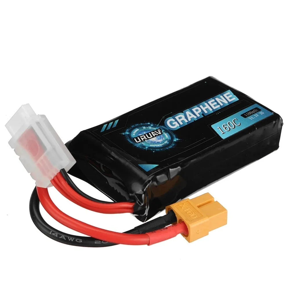 A compact rectangular 7.4V 1200mAh lithium battery for RC model cars and boats.