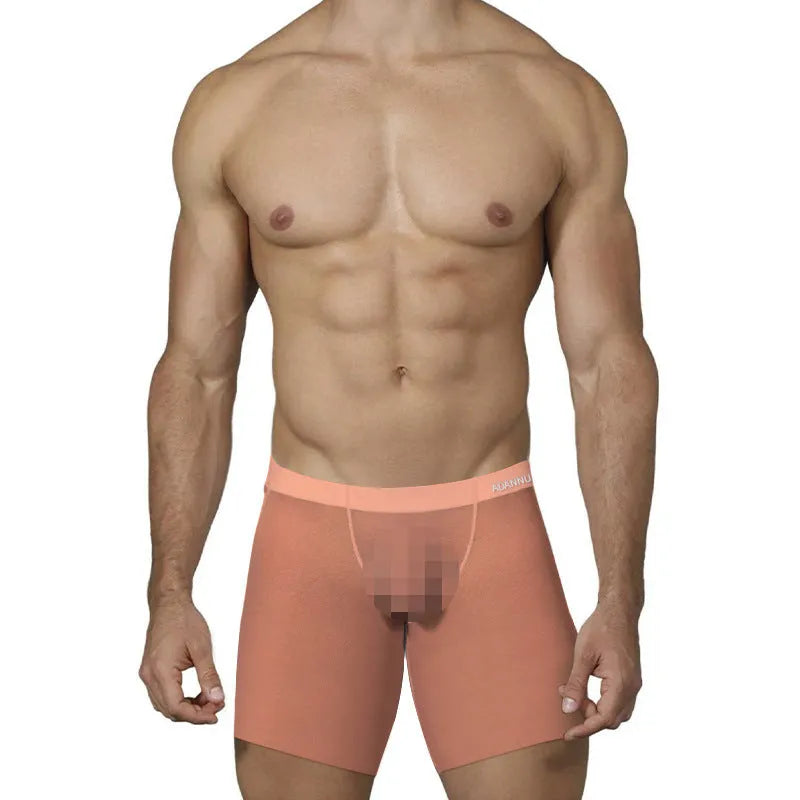 Men's boxers in solid colour ice silk nylon fabric with low-waist design