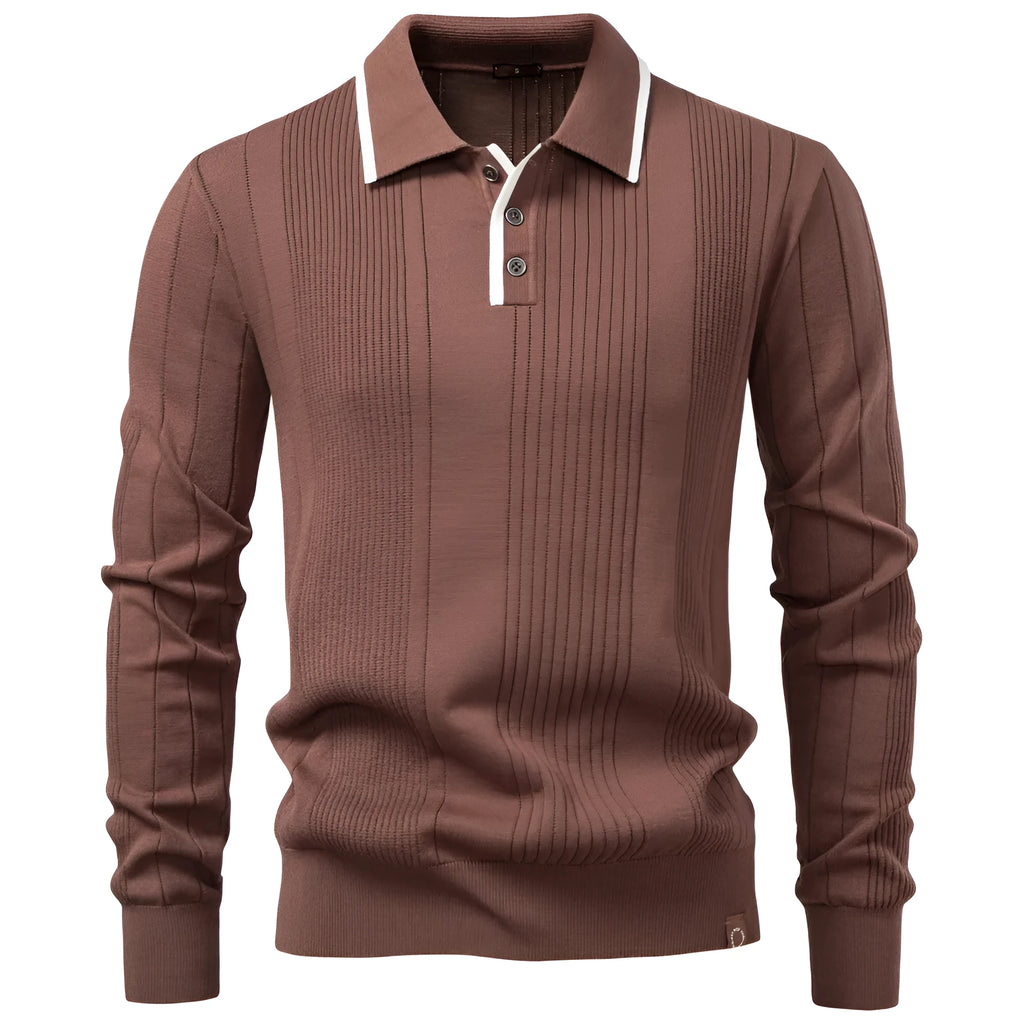 Men's knitted sweater with lapel zipper, long sleeves, dark blue, viscose blend pullover