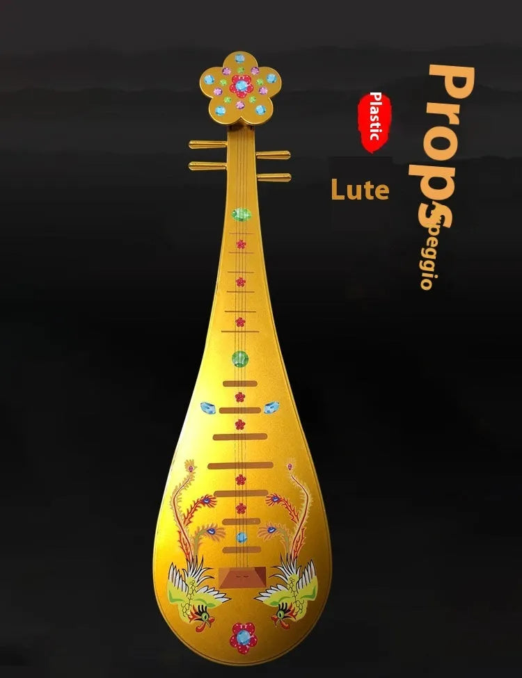 Golden double phoenix simulation pipa prop measuring 64.5cm on display