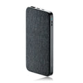 Ultra-thin grey fabric mobile power bank, 10000mAh, two-way fast charging, 66.9mm x 61mm x 28.4mm