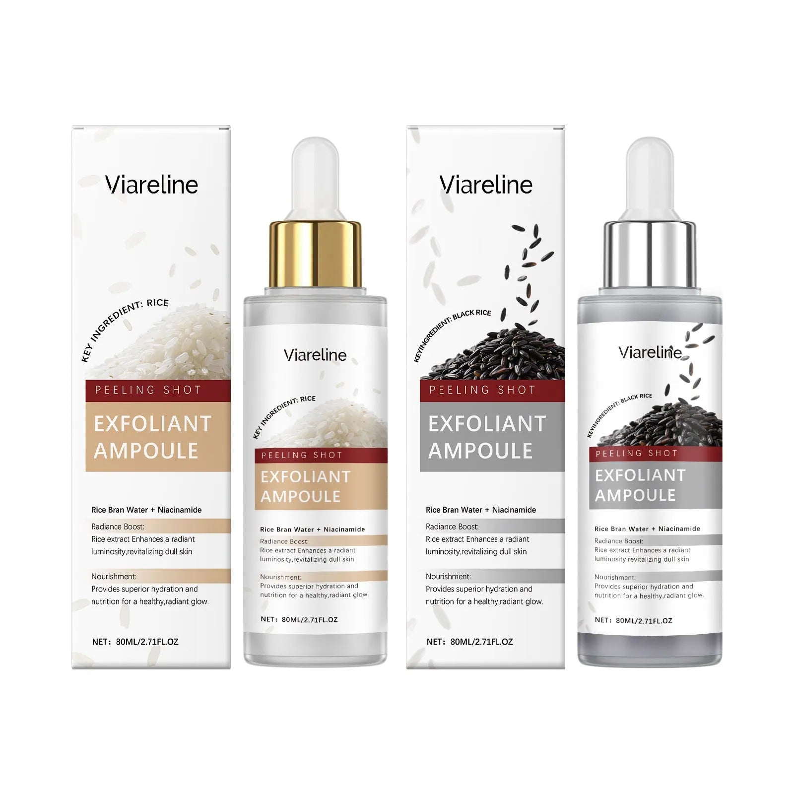 80ml black rice exfoliating liquid bottle with hyaluronic acid and nicotinamide ingredients