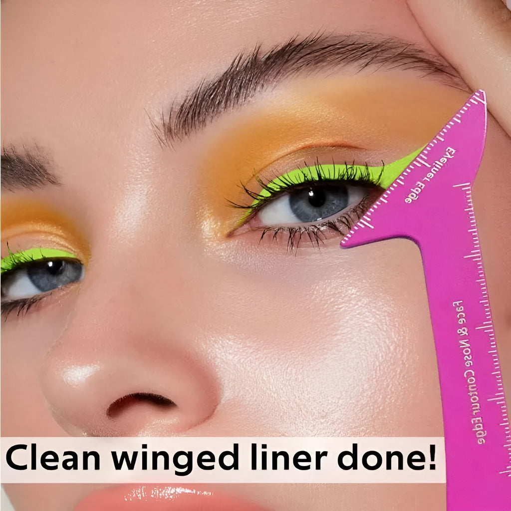 Reusable 3-in-1 eyeliner and contour stencil tool for hooded eyes in pink and LaserFX colours.