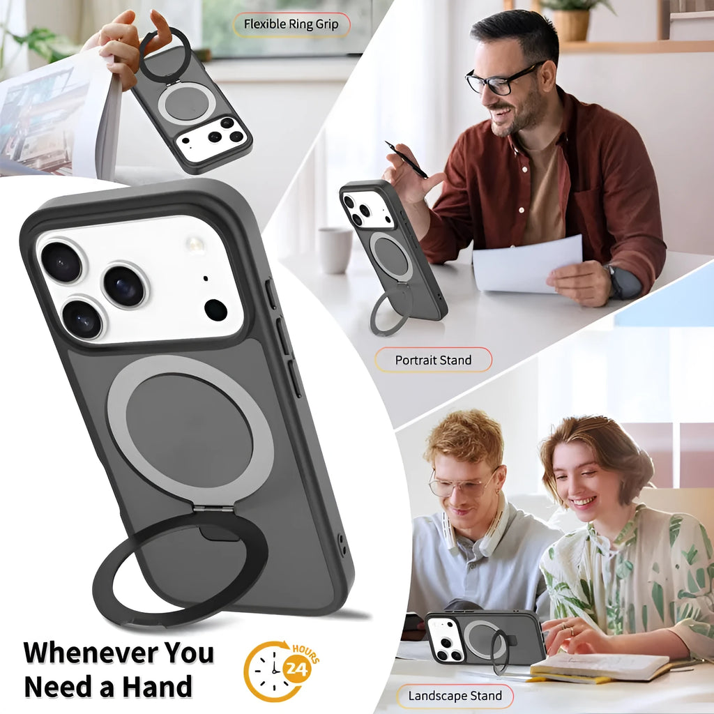Magnetic drop-resistant phone case for iPhone 17 in black with TPU PC protective shell
