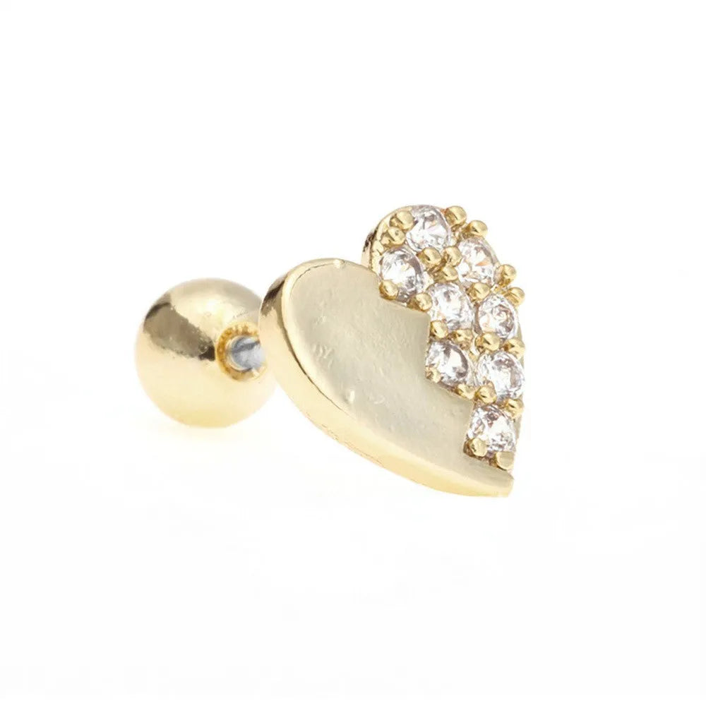 Korean-style tassel flower screw ball ear cartilage piercing in brass with gold, white K or rose gold finish, single ear stud
