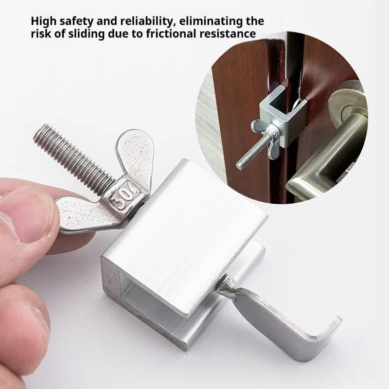 Portable door stopper hotel security lock made from stainless steel and aluminium alloy with through plug design