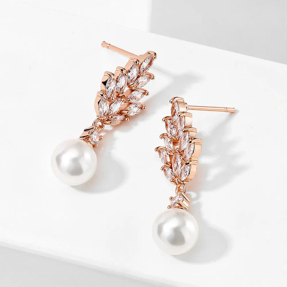 Geometric flower earrings with micro-inlaid zircon stones in gold, platinum and rose gold plating