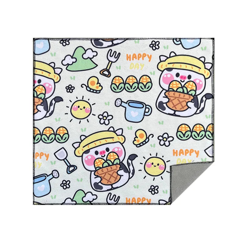 Blue Puppy cartoon print nylon cosmetic bag showing large size with zipper.