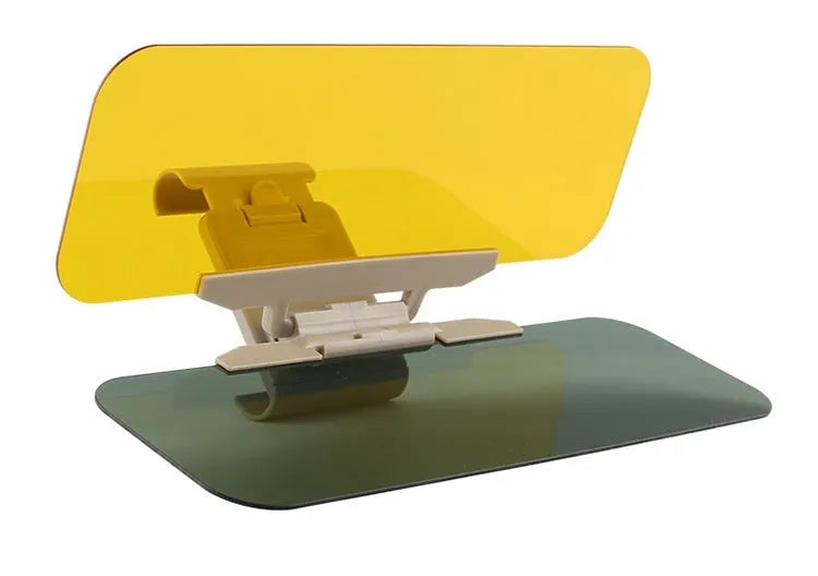 Car day and night sun goggles with reflective lenses on a sun visor, available in two sizes