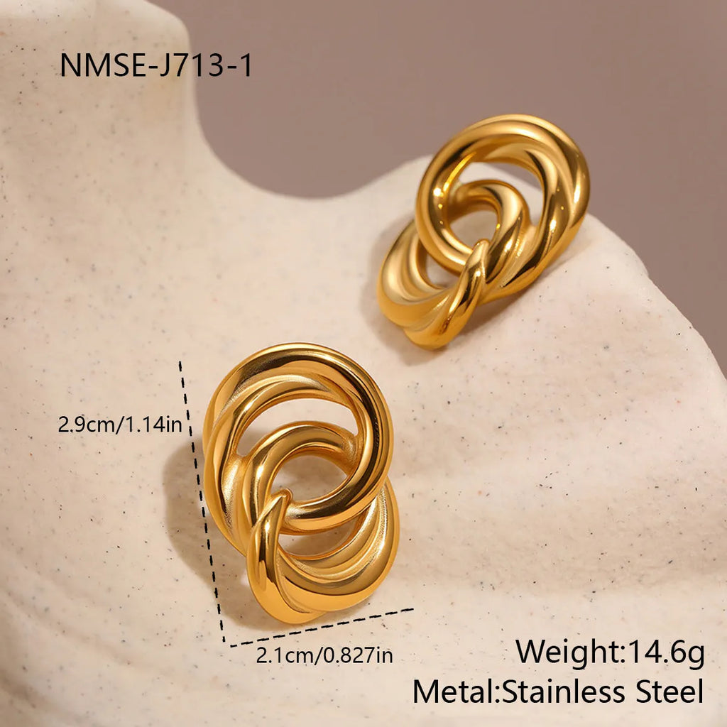 Gold 18K plated stainless steel geometric circle stud earrings for women