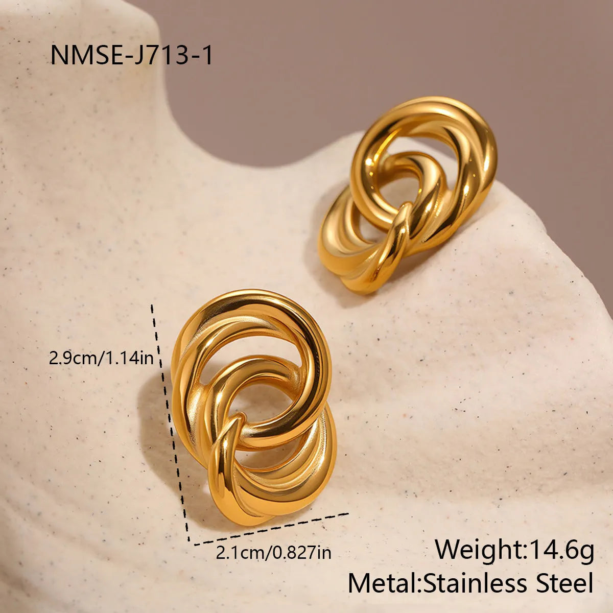 Gold 18K plated stainless steel geometric circle stud earrings for women