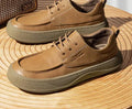 British retro brown big toe casual leather shoes in khaki colour with visible stitching and rubber sole