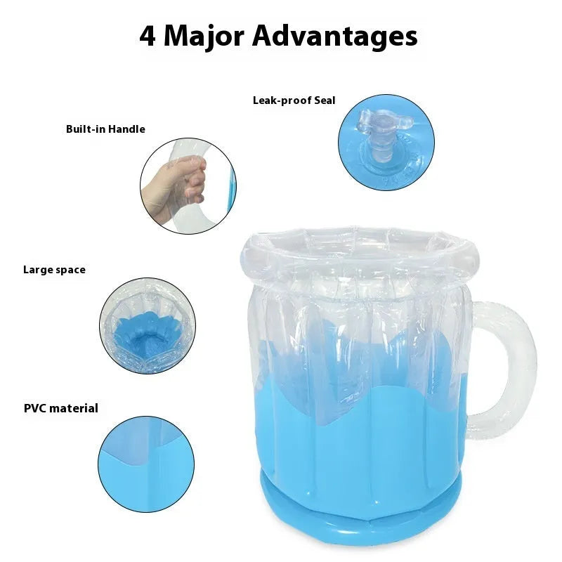 Bright yellow inflatable PVC ice bucket for outdoor drinks, shown inflated and ready for use.