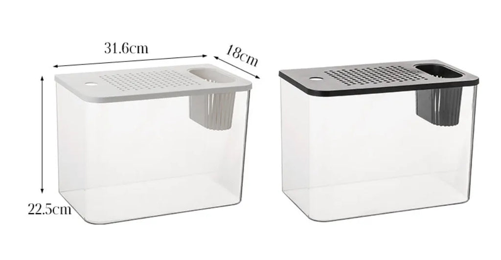 Medium plastic betta fish tank with lid cover in black or white colour options