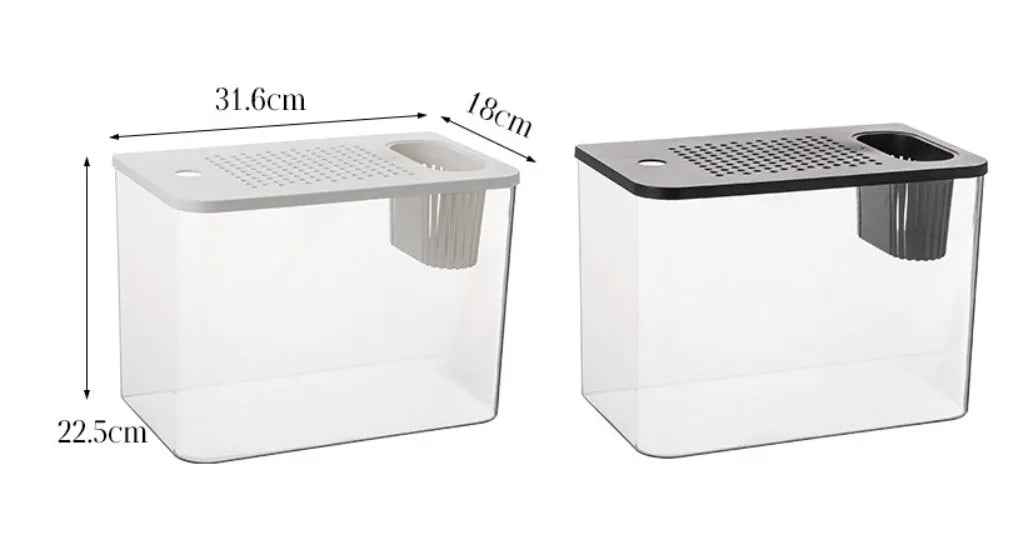 Medium plastic betta fish tank with lid cover in black or white colour options