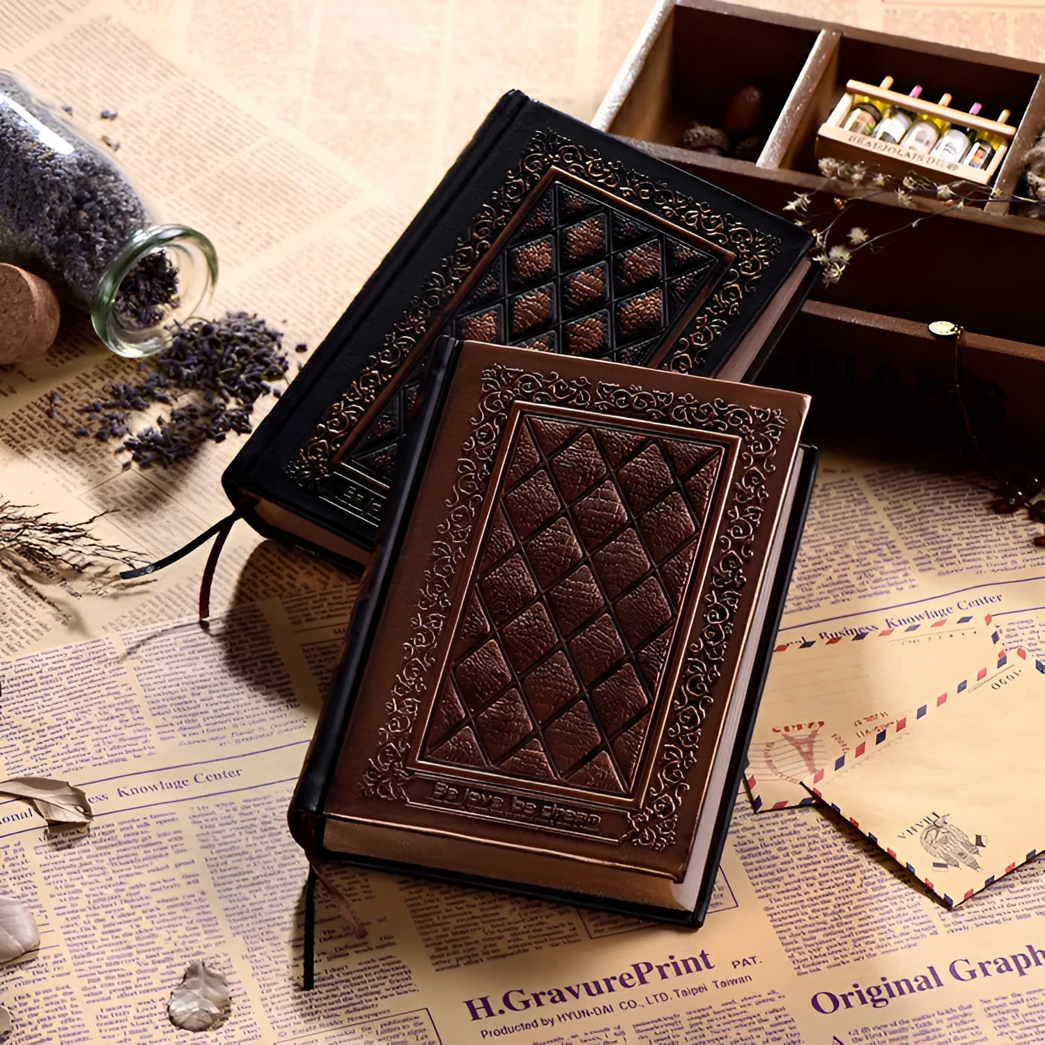 Embossed faux leather notepad with thick 3D cover in bronze colour option