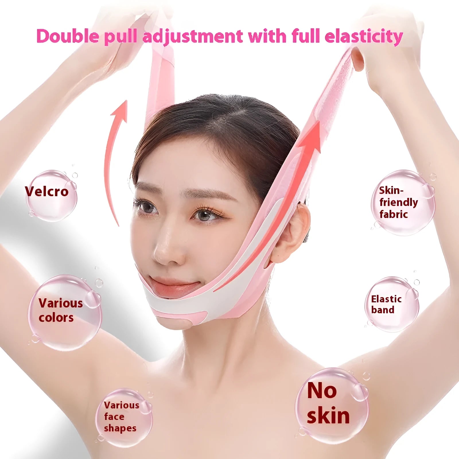 Pink elastic V face bandage for facial contouring and skincare support