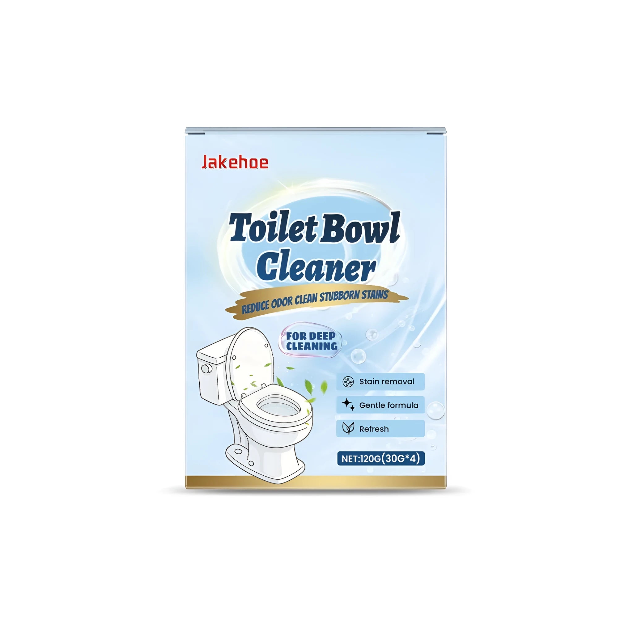Box of toilet cleaning powder showing four individual 30g sachets, total 120g.