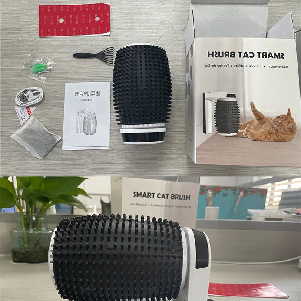 White automatic cat self groomer wall corner brush with USB cable