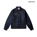 Men's raw pulp coloured loose cotton jacket with red edge trim and patch pockets.