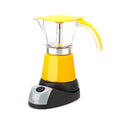 Octagonal aluminium electric moka pot coffee maker in blue colour with EU plug.