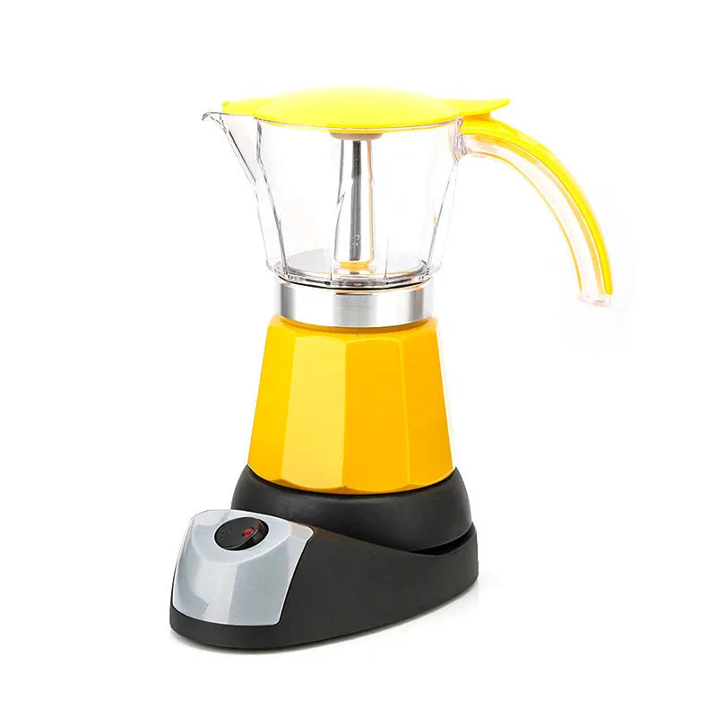 Octagonal aluminium electric moka pot coffee maker in blue colour with EU plug.