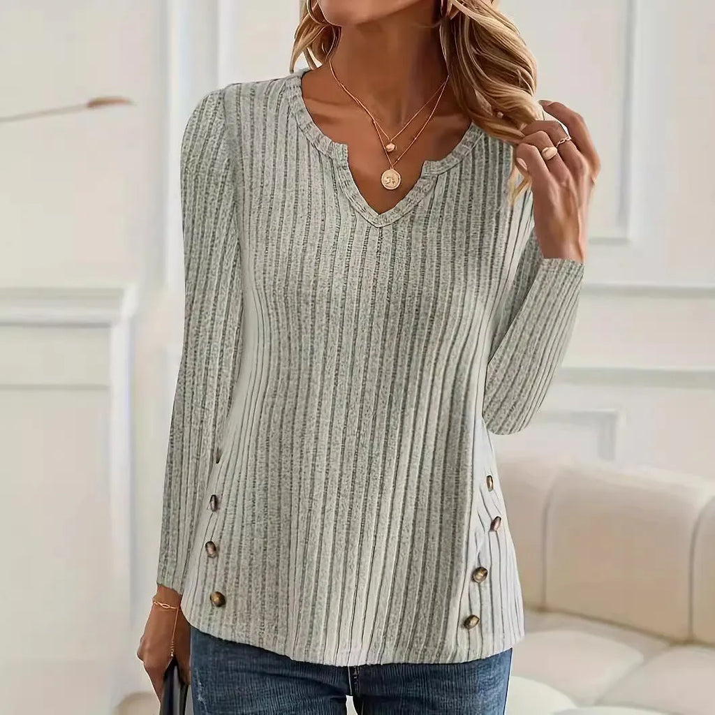 Solid colour knitted button sweater in black or grey green with regular sleeves