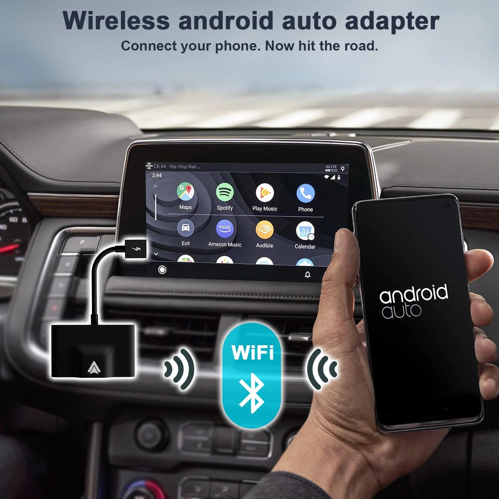 Car wireless Android adaptor for CarPlay systems in black and white colour options.