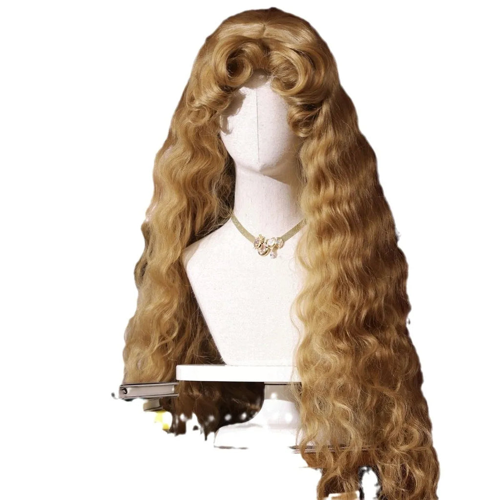 French Fluffy Small Curls Lolita Long Wig in French Golden Brown with hairnet, high temperature fibre, retro style