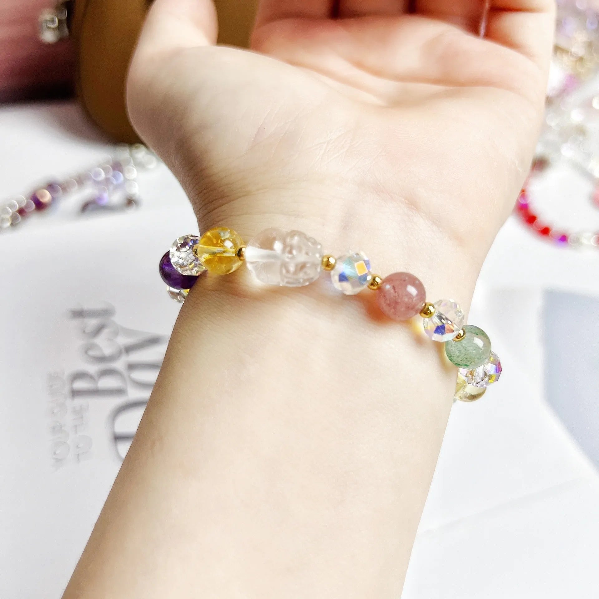 Handmade Phoenix Nine Tail Fox crystal bracelet with colourful stones and adjustable design