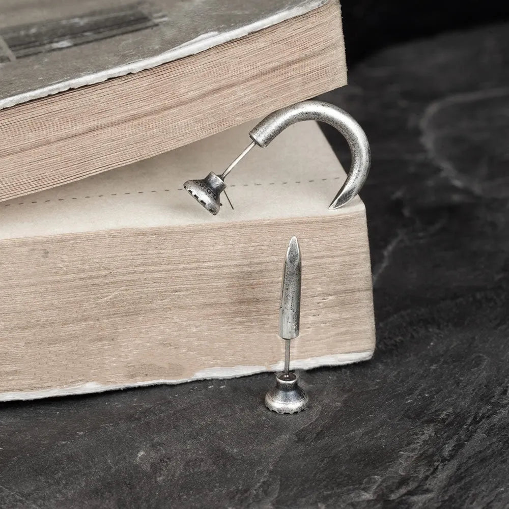S925 sterling silver nail stud earrings in straight and curved punk designs