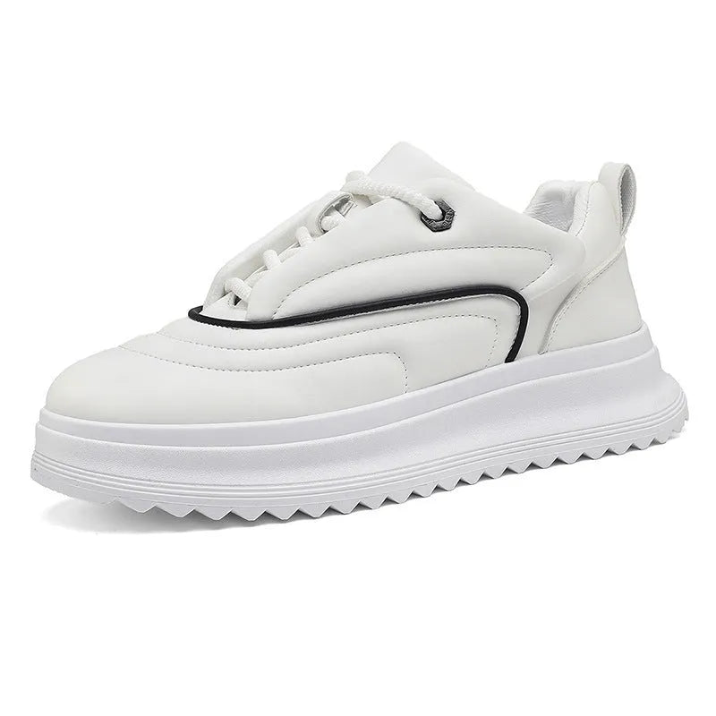PU leather thick bottom bread shoes in matte cowhide, showing low heel design.