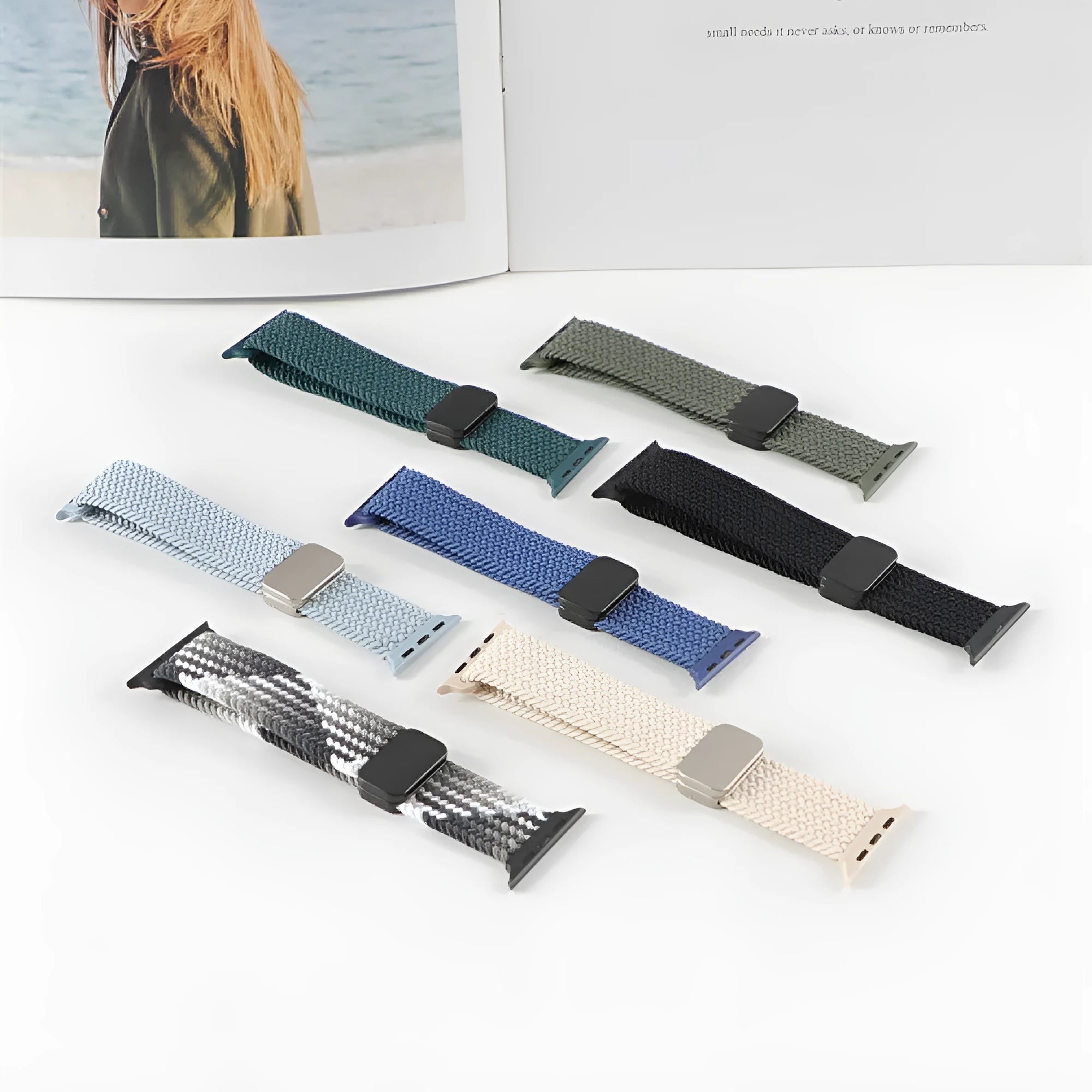 Adjustable nylon woven watch strap for Apple Watch with choice of black button or titanium buckle