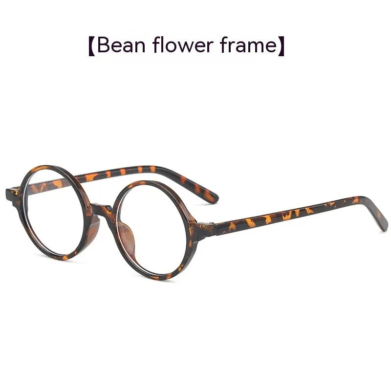 Retro round glasses frame with flat mirror lenses in bright black colour option