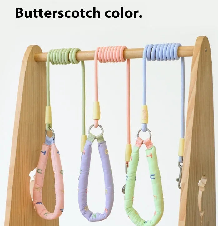 Polyester dog leash in green colour, showing hand holding rope design and clip.